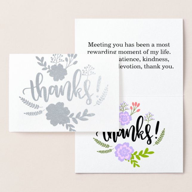 Silver Foil Blumentypografie Sincere danke Folienkarte (Anzeige)