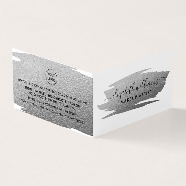 Silver Foil Brushstroke Makeup Artist Loyalty Visitenkarten (Vorderseite)