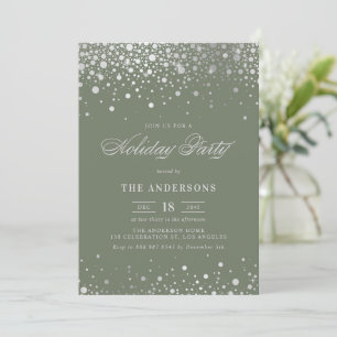 Silver Foil Confetti Taupe Green Holiday Party Einladung