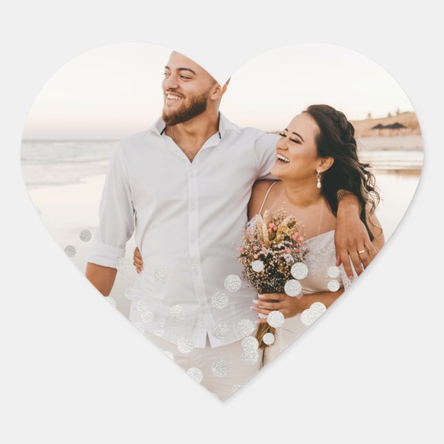 Silver Foil Confetti Wedding Foto Herz-Aufkleber (Vorderseite)