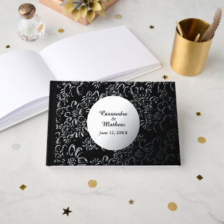 Silver Foil Daisies Romantic Floral Black Wedding Gästebuch