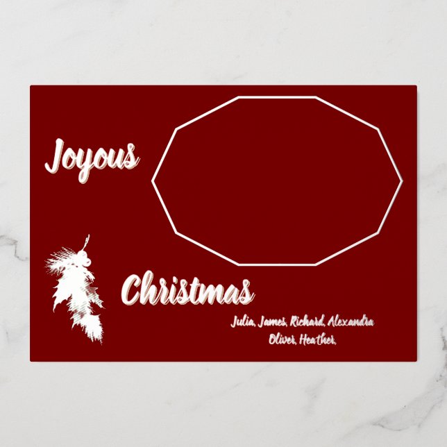 Silver Foil Dark Red Joyce Weihnachtsfest Foto Folieneinladung (Vorderseite)