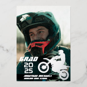 Silver Foil Dirt Bike Motocross 2 Foto Abschluss Folieneinladung