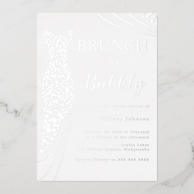 Silver Foil Dress Brautparty Brunch & Bubbly Folieneinladung (Vorderseite)