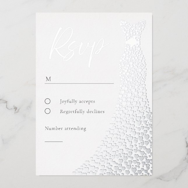 Silver Foil Dress Bridal oder Birthday RSVP Card Folieneinladung (Vorderseite)