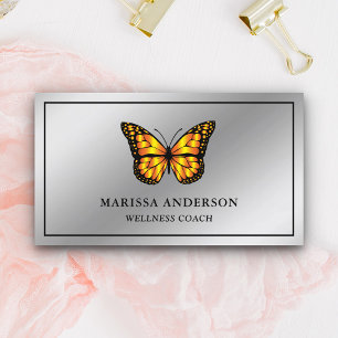 Silver Foil Elegante Orange Monarch Butterfly Visitenkarte