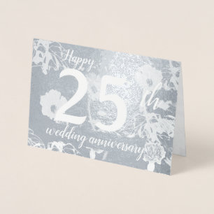 Silver Foil Floral 25th Wedding Anniversary Blank Folienkarte