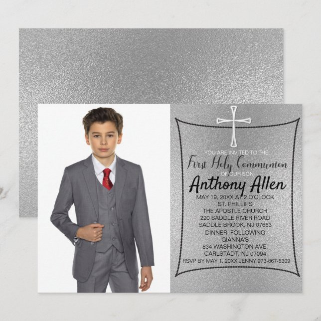 Silver Foil Foto Erste Heilige Kommune Einladung (Vorne/Hinten)