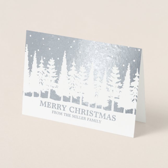 Silver Foil Frohe Weihnachtsschneebaumen Custom Folienkarte (Vorderseite)