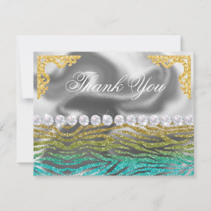 Silver Foil Gold, Aquamarin Zebra Print Birthday Dankeskarte