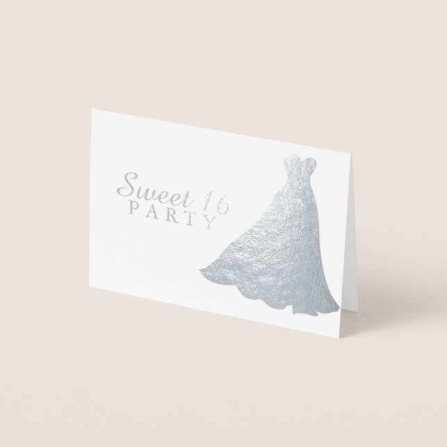Silver Foil Gown Dress Sweet 16 Party Einladung (Vorderseite)