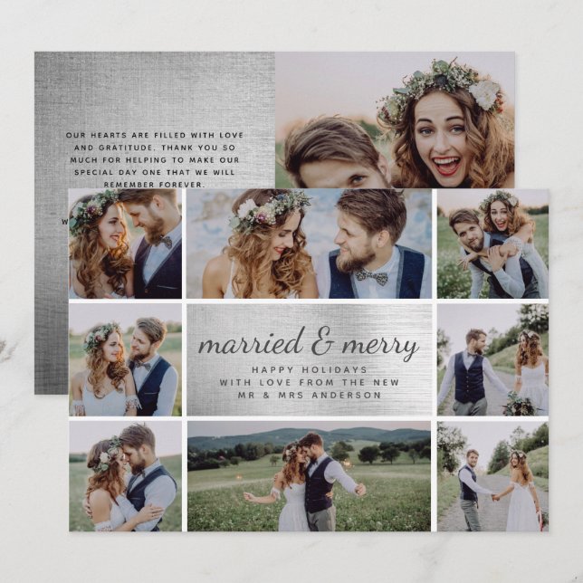 Silver Foil marié & Joyeux Faire-part Mariage (Devant / Derrière)