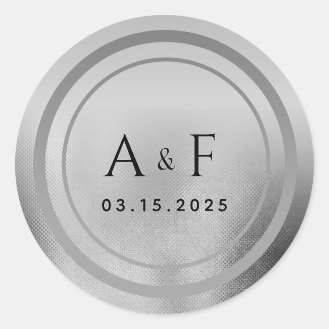 Silver Foil Monogram Wedding Classic Round Sticker (Vorderseite)
