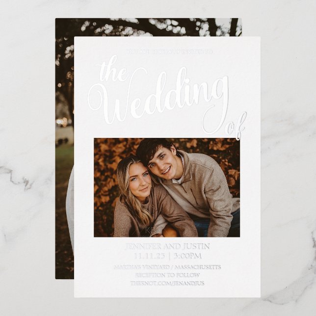 Silver Foil Simplistic 2 Foto Wedding Folieneinladung (Vorderseite/Rückseite)