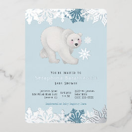 Silver Foil Snowflake Polar Bear Baby Dusche Folieneinladung