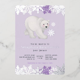 Silver Foil Snowflake Polar Lila Baby Dusche Folieneinladung