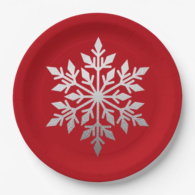 Silver Foil Snowflake Solides Weihnachtsfest Party Pappteller (Vorderseite)