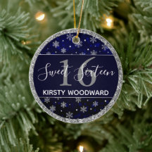Silver Foil Snowflakes & Blue Bokeh Sweet 16