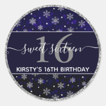 Silver Foil Snowflakes & Blue Bokeh Sweet 16