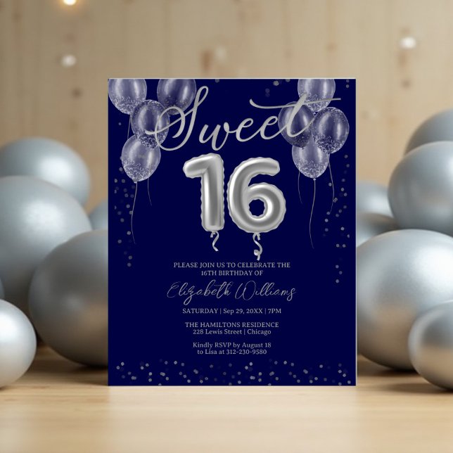 Silver Foil Sweet 16 Balloons Budget Einladungen (Von Creator hochgeladen)
