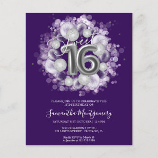 Silver Foil Sweet 16 Balloons Einladung