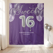 Silver Foil Sweet 16 Balloons Lila Hintergrund