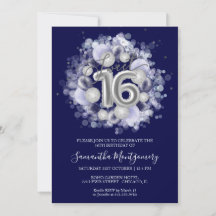 Silver Foil Sweet 16 Bday Balloons Royal Blue