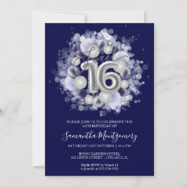 Silver Foil Sweet 16 Bday Balloons Royal Blue Einladung