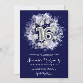 Silver Foil Sweet 16 Bday Balloons Royal Blue Einladung