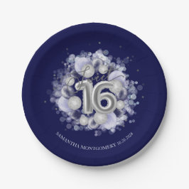 Silver Foil Sweet 16 Bday Balloons Royal Blue Pappteller