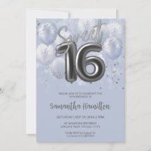 Silver Foil Sweet 16 Birthday Balloons Dusty Blue