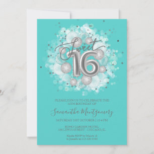 Silver Foil Sweet 16 Birthday Balloons Party Aquam Einladung