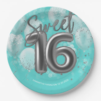 Silver Foil Sweet 16 Birthday Balloons Party Aquam Pappteller