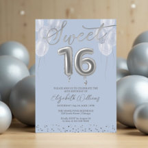 Silver Foil Sweet 16 Birthday Balloons Party Blue