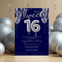 Silver Foil Sweet 16 Birthday Balloons Royal Blue