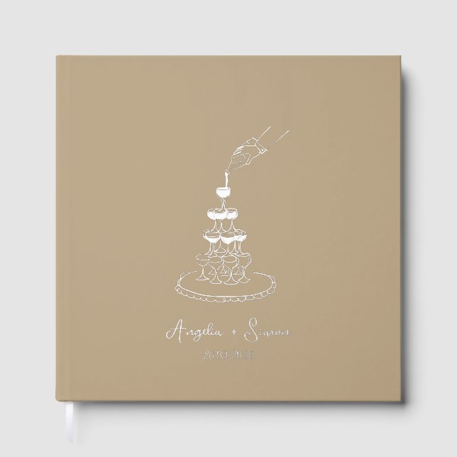 Silver Foil Taupe Champagner Tower Wedding Gästebuch (Vorderseite)