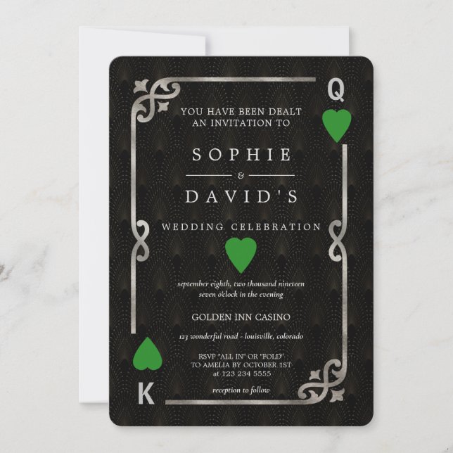Silver Forest Green Casino Vegas Poker Hochzeit Einladung (Vorderseite)