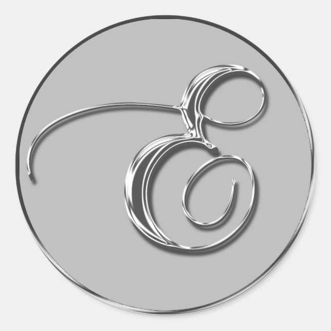 Silver Formal Wedding Monogram E Siegel Runder Aufkleber (Vorderseite)