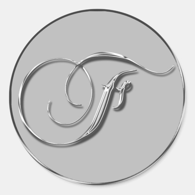 Silver Formal Wedding Monogram F Umschlag Aufklebe Runder Aufkleber (Vorderseite)