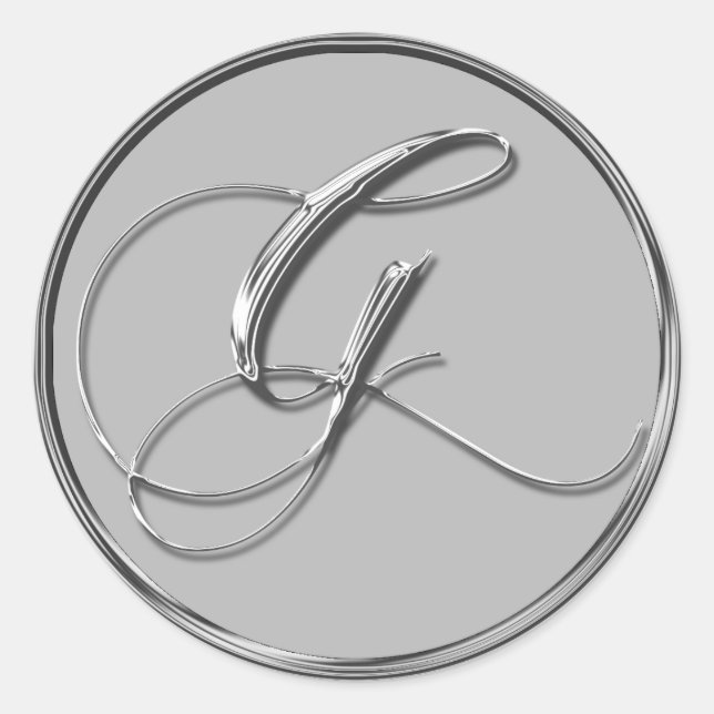 Silver Formal Wedding Monogram G Siegel Sticker (Vorderseite)