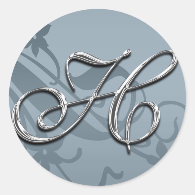Silver Formal Wedding Monogram H Siegel Runder Aufkleber (Vorderseite)
