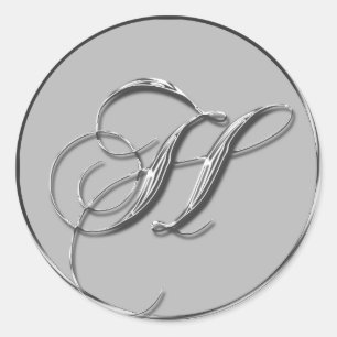 Silver Formal Wedding Monogram H Siegel Runder Aufkleber