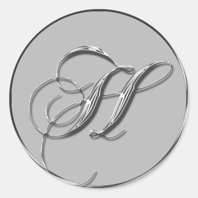 Silver Formal Wedding Monogram H Siegel Runder Aufkleber (Vorderseite)