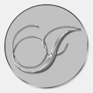 Silver Formal Wedding Monogram J Seal Runder Aufkleber