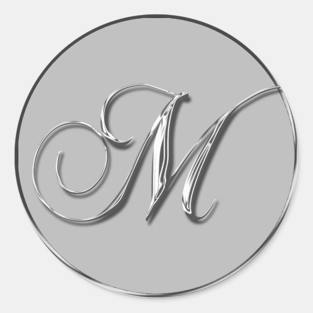 Silver Formal Wedding Monogram M Einladung Siegel Runder Aufkleber (Vorderseite)