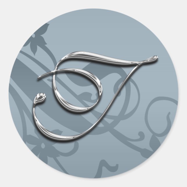 Silver Formal Wedding Monogram T Siegel Runder Aufkleber (Vorderseite)
