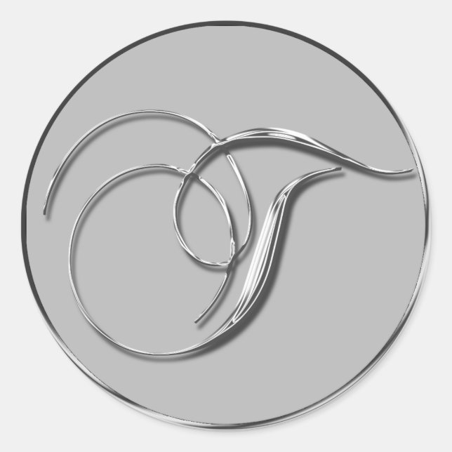 Silver Formal Wedding Monogram T Umschlag Runder Aufkleber (Vorderseite)