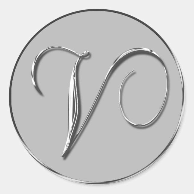 Silver Formal Wedding Monogram V Siegel Runder Aufkleber (Vorderseite)