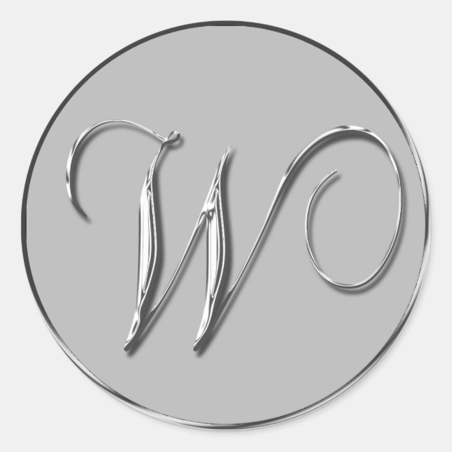 Silver Formal Wedding Monogram W Siegel Weddings Runder Aufkleber (Vorderseite)