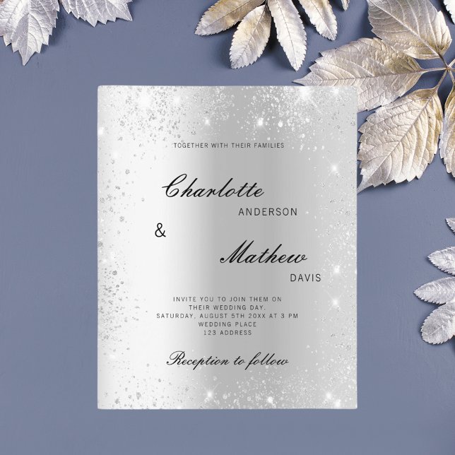 Silver formale Skript-Budget Hochzeitseinladung (Von Creator hochgeladen)